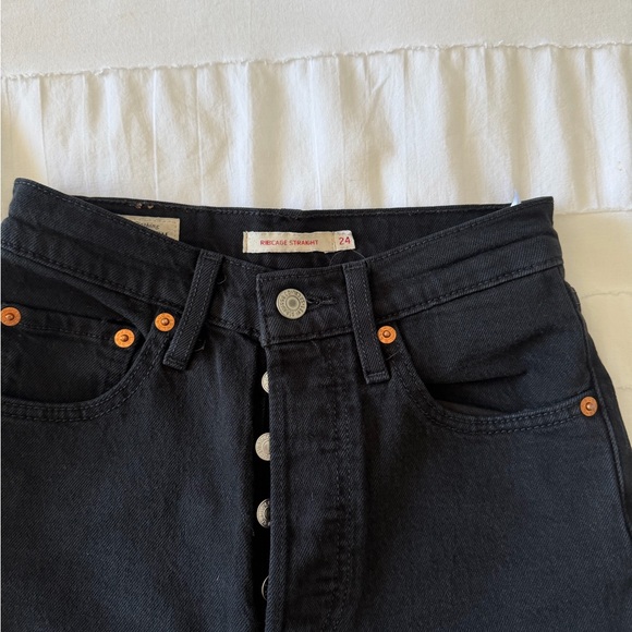 Levi’s Ribcage Straight Black High Rise Jeans Size 24 - Picture 6 of 7